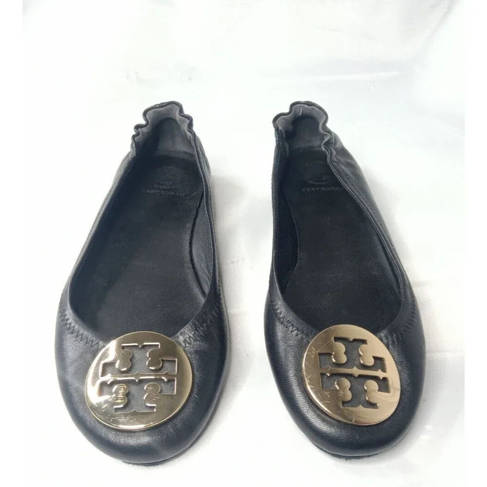 Tory Burch Minnie Travel Ballet Shoes Women's Size 6~Black/Gold_2
